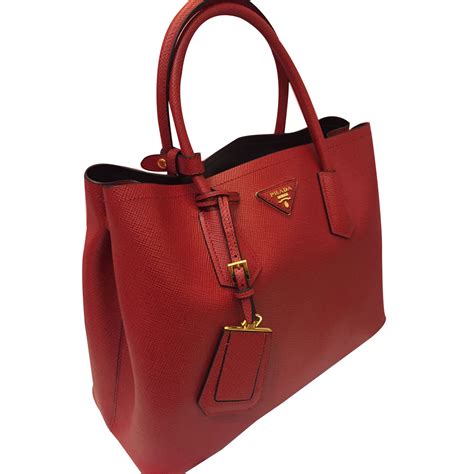 prada small double handle leather tote bag in red|Prada nylon tote bag large.